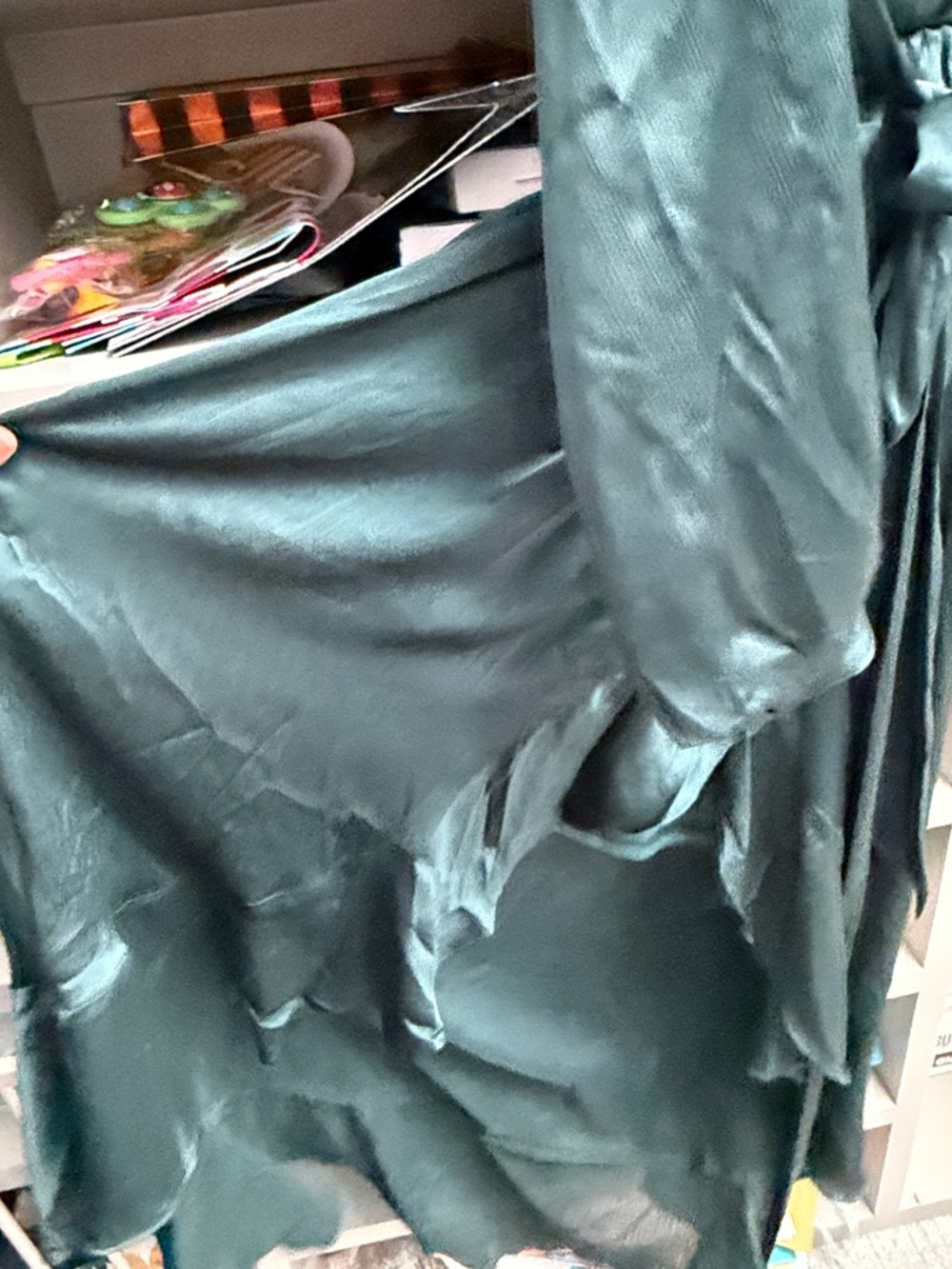 Emerald Green Satin Maxi Dress - Picture 5 of 6